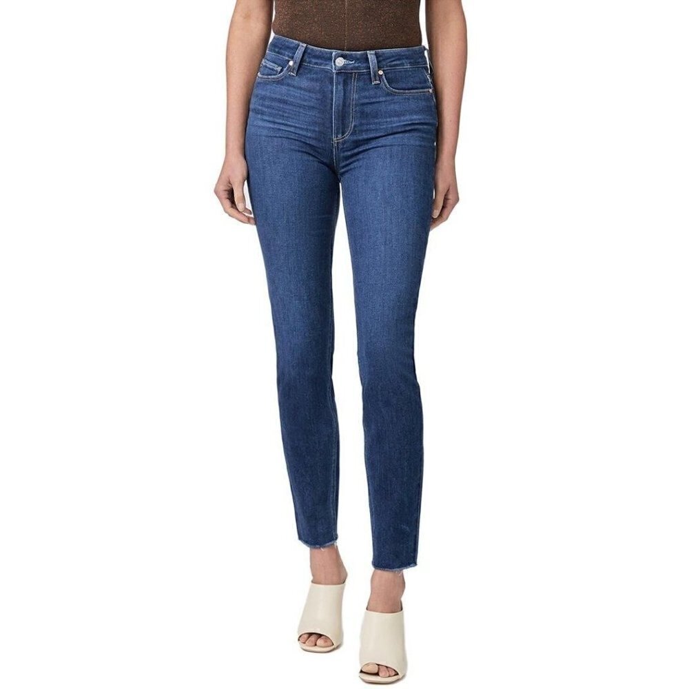 Paige Hoxton Ankle Peg Dark‎ Blue Wash Raw Hem Skinny Jeans 26